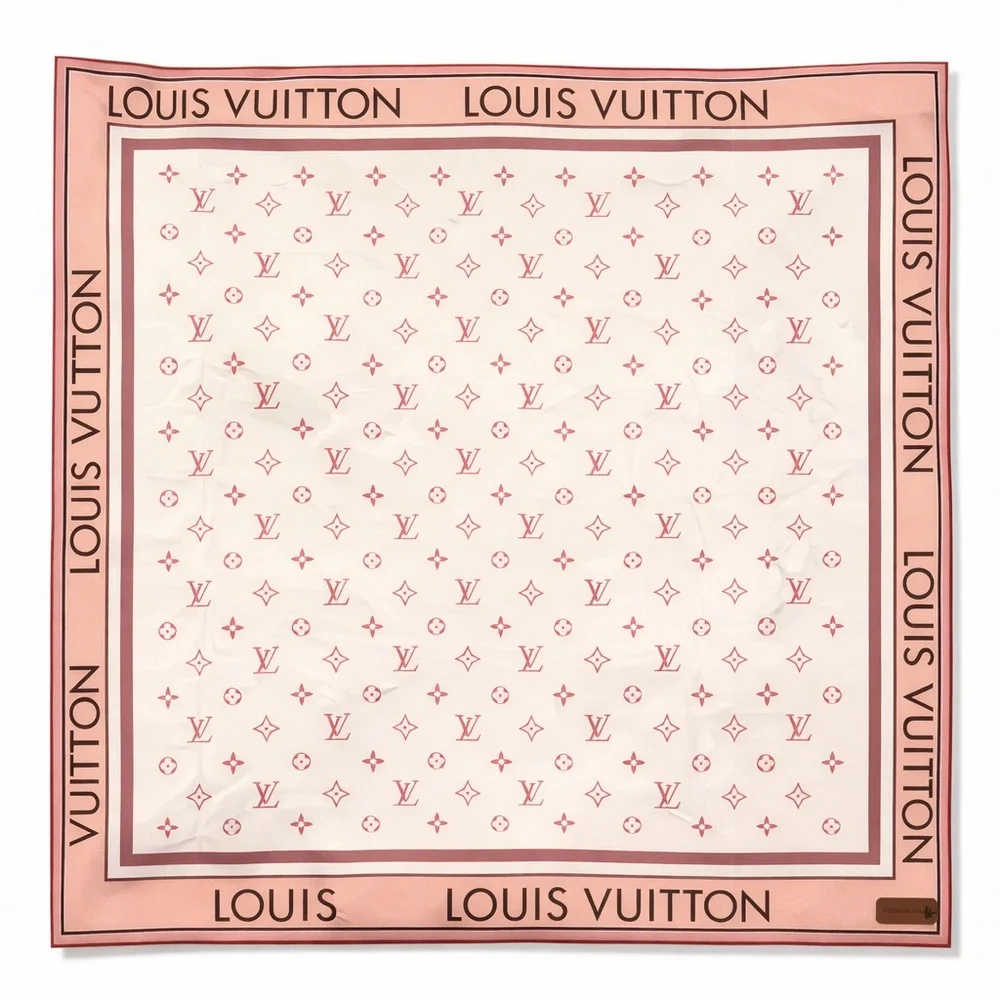 LOUIS VUlTTON luxury vibes pink white monogram silky scarf 35x35‼️LAST ONE LEFT